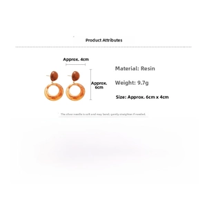 Resin wood earrings with marble texture, size 6cm by 4cm, weight 9.7g for women