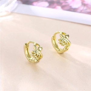 Elegant 18K gold-plated heart earrings with wheat ear pattern for women's fashion