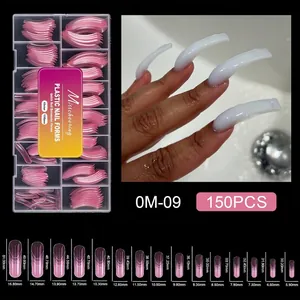 Detailed size chart for 150 pieces of long pink crystal dual nail extension forms