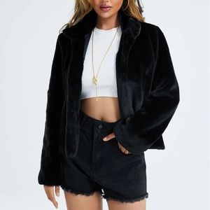 Veste En Fausse Fourrure Femme Col Montant Manches Longues Coupe Ajustée Manteau Court Élégant Chaud Mode Couleur Unie