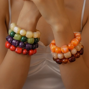 Colorful acrylic beaded bracelets set in irregular square and round dopamine style