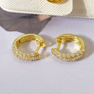 Classic gold C-shaped hoop earrings with micro-paved sparkling cubic zirconia stones