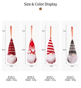Size chart showing 15cm Christmas gnome ornaments in four different patterns and models
