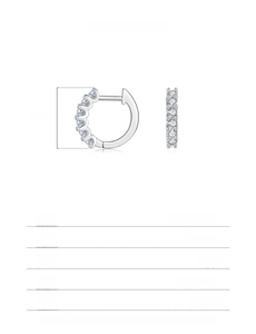 Detail view of 925 sterling silver hoop earrings with 12mm diameter and 12 moissanite stones