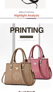 Macro detail of lychee textured handbag with floral embroidery and gold metal logo