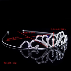Detailed dimensions of silver rhinestone crown showing 2.5cm height and 14cm diameter