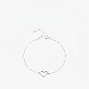925 Sterling Silver Heart Bracelet Minimalist Hollow Love Pendant Adjustable Chain Jewelry For Women Girls Elegant Sweet