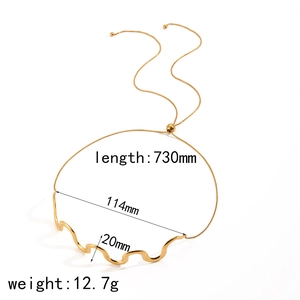 Minimalist 18k gold plated wave pendant necklace on square foxtail chain for women