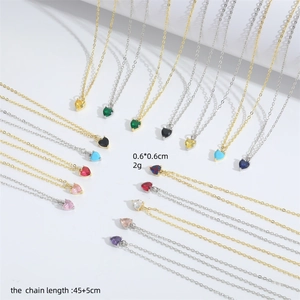 Elegant love heart zircon pendant necklaces in various colors with product dimensions