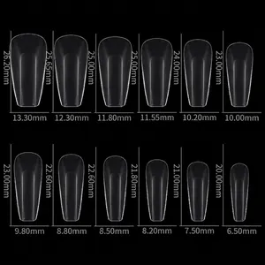 Tabella delle taglie per 12 misure di unghie finte ballerina trasparenti nail art