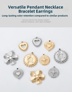 Detailed collection of heart and floral stainless steel pendants in gold and silver finishes