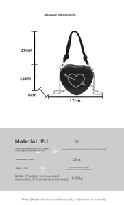 Specifiche delle dimensioni per la borsa di strass a forma di cuore con misure cinturino