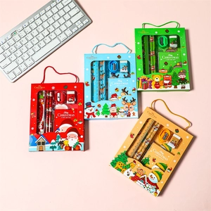 Fournitures Scolaires Noël Kit Plastique Bois Papier Crayons Règle Gomme Taille Crayon Cahier Enfants École Fête