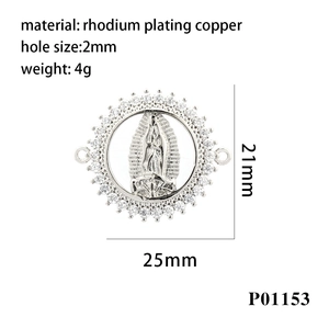 Anhänger aus rhodiniertem Kupfer mit Zirkonia, Größe 21x25 mm, Bohrung 2 mm für DIY