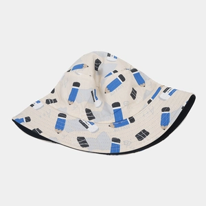 Canvas bucket hat with stationery print, ALL PASS and A++ motif for students