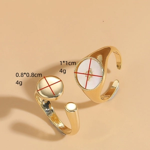 Retro gold shell and zircon open rings featuring star motif and minimalist round disk
