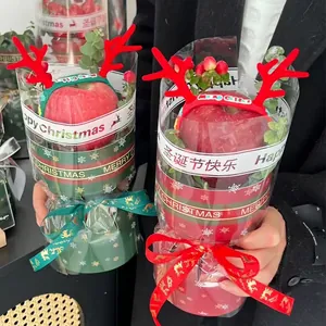 Christmas apple gift bouquet with red reindeer headband and festive wrapping paper