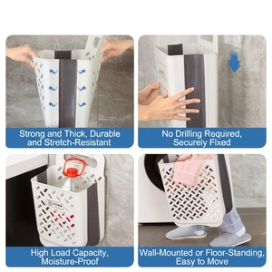 Wall-mounted foldable laundry basket with durable handle for bathroom clothes storage