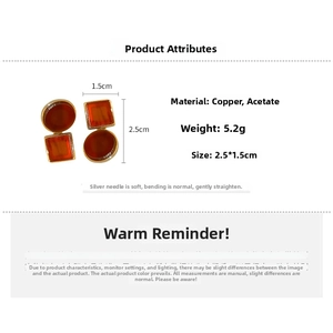 Detailed size chart for asymmetrical orange acetate and gold geometric stud earrings