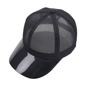Solid black mesh baseball cap featuring a glossy visor and breathable full mesh design
