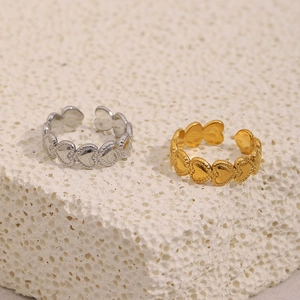 Minimalist stainless steel heart open ring in 18K gold and silver finishes