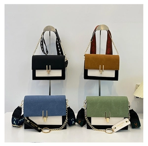 Multiple color options of minimalist square shoulder bags with dual straps and metal buckles