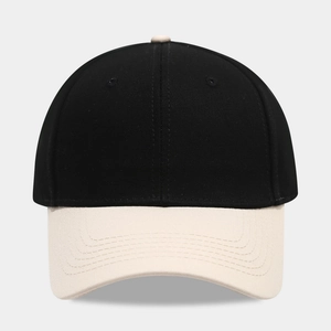 Classic two-tone cotton baseball cap in black and beige with a structured six-panel design