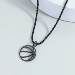 Basketball Pendant Necklace Stainless Steel Hollow Out Black Hip Hop Street Style Men Sporty Jewelry