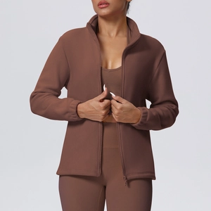 Women's chocolate fleece stand collar jacket slim fit zip up sports running jacket