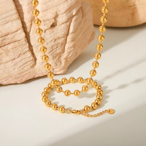Elegant 18K gold-plated stainless steel bead chain necklace with lobster clasp