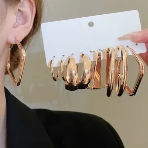 Geometric Hoop Earrings For Women Alloy Smooth Metal Jewelry With 925 Sterling Silver Earring Post Fashion Exaggerated