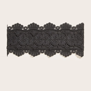 Elegant black lace corset belt with paisley floral pattern for dresses and fashion styling