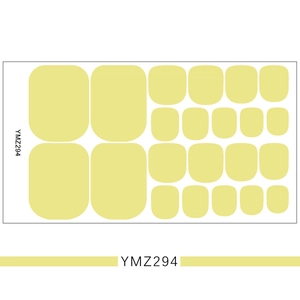 Detailed sheet of YMZ294 solid yellow self-adhesive 3D toenail stickers in various sizes