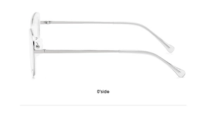 0-degree side view of silver metal cat-eye glasses frame with slim ergonomic temples