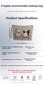 Trousse cosmétique multifonction en lin avec motif lapin et spécifications de 17x25cm