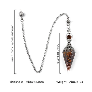 Hexagonal cone resin pendulum with tiger eye stones and copper coil on metal chain