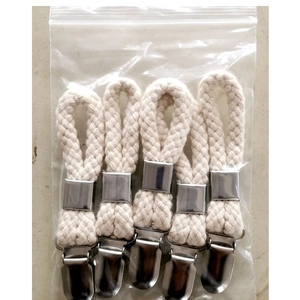 5-pack white cotton rope towel clips with rust-proof metal clamps in retail packaging