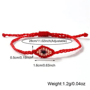 Bracelet cordon rouge fait main avec charm œil maléfique et nœud coulissant réglable