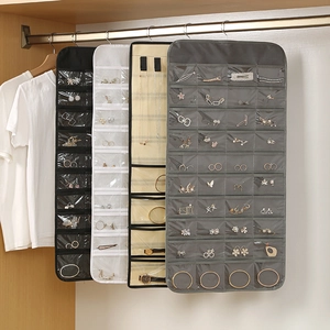 Hanging Jewelry Organizer Double Sided Multi Pocket Closet Storage Bag Necklace Earring Bracelet Non Woven Fabric PVC