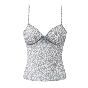 Damen Camisole Top mit Leopardenmuster aus Mesh, Spaghettiträgern und Schleife