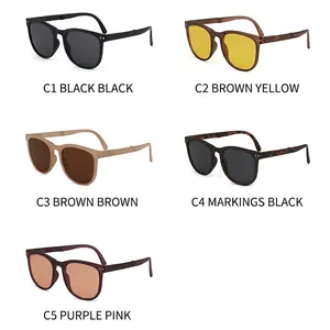 UV400 folding oval sunglasses with polarized lenses shown in multiple color variants