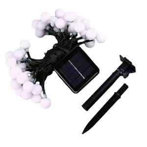 Solar outdoor garden globe string lights with white LED bulbs and charging panel