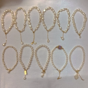 Baroque Artificial Pearl Bracelet For Women 14K Gold Plated Copper With Adjustable Chain French Retro Style Jewelry Gift