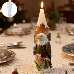 Bald eagle and maple leaf silicone candle mold with finished 3D relief wax candle
