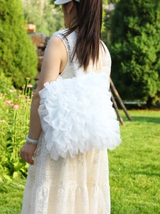 White multi-layered mesh shoulder bag with pleated ruffles in a sweet Japanese style