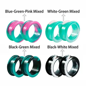 Silicone ear tunnels in four mixed color variants including green and black patterns