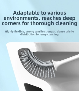 Flexible TPR toilet brush head bending to clean deep under the rim area effectively