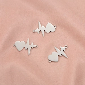 Heartbeat ECG Heart Pendant Connector Stainless Steel Mirror Polished DIY Jewelry Making Finding Minimalist Romantic