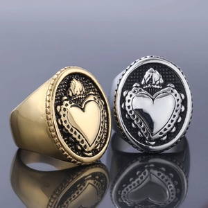 Gothic stainless steel rings with gold and silver finishes featuring heart and crown relief