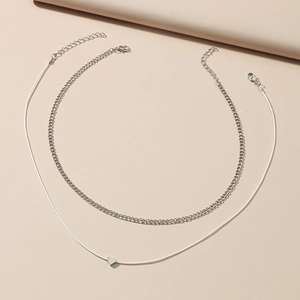 Minimalist double layer necklace set with silver heart pendant and white cord detail